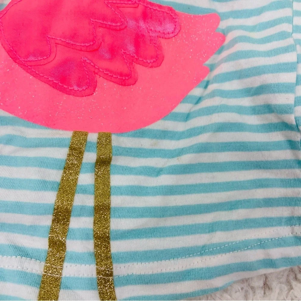 Carter's Blue and White Striped flamingo ruffle Top with pink floral shorts 3T - Picture 7 of 17